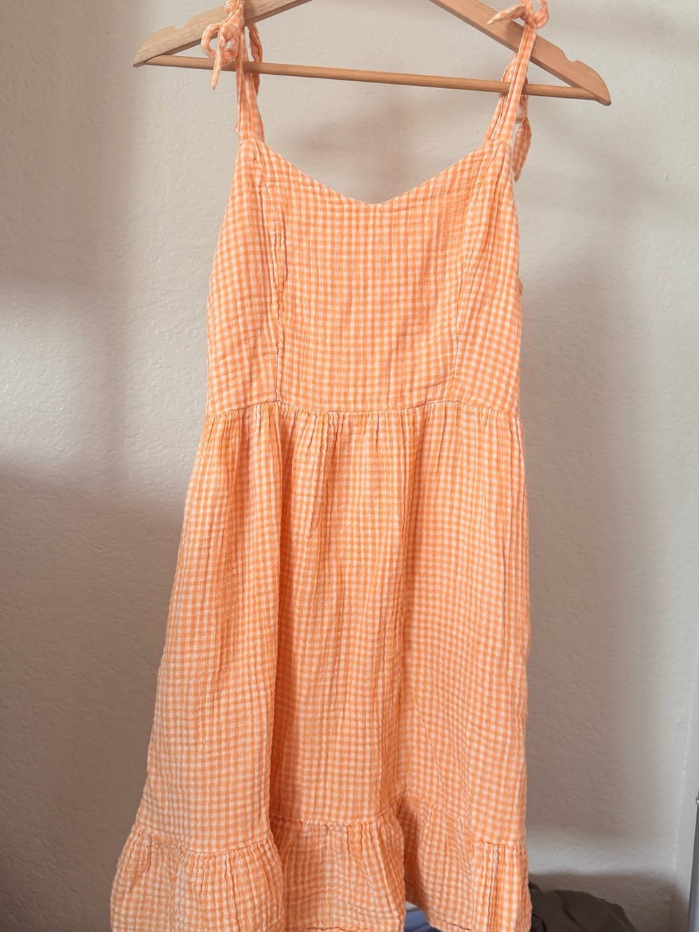 Old Navy Orange Gingham Tie Shoulder Sundress S